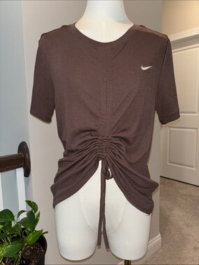 Nike Brown Short Sleeve Ruched Drawstring Top